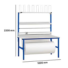 Rocholz Komplett-Packtisch I, inkl. Abrollvorrichtung und Schneidsystem, Arbeitsplatte B 2000 x T 800 mm, bis 100 kg