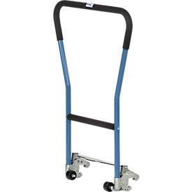 Rohrschiebebügel, für Paletten-Fahrgestell, Stahlrohr, blau, einklinkbar, 2 Hilfsrollen