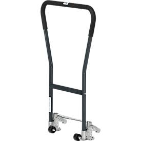 Rohrschiebebügel, für Paletten-Fahrgestell, Stahlrohr, grau, einklinkbar, 2 Hilfsrollen