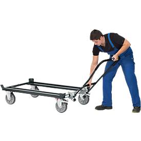 Rohrschiebebügel, für Paletten-Fahrgestell, Stahlrohr, grau, einklinkbar, 2 Hilfsrollen