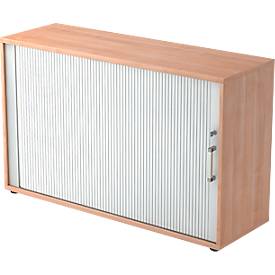 Roldeurkast TARVIS, 2 ordnerhoogten, B 1200 x D 400 x H 825 mm, afsluitbaar & stapelbaar, notenboom/aluminium zilver