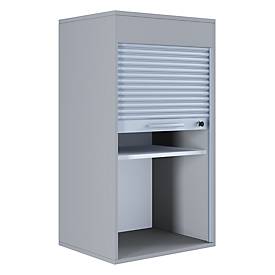 Rolladenschrank Aktos L, 2 Ordnerhöhen, abschließbar, Bügelgriff, B 500 x T 400 x H 930 mm, Holz, grau