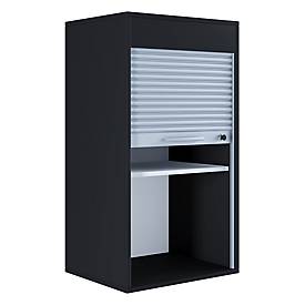 Rolladenschrank Aktos L, 2 Ordnerhöhen, abschließbar, Bügelgriff, B 500 x T 400 x H 930 mm, Holz, schwarz