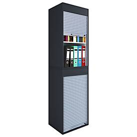 Rolladenschrank Aktos XL, 4 Ordnerhöhen, abschließbar, Bügelgriff, B 500 x T 400 x H 1860 mm, Holz, schwarz