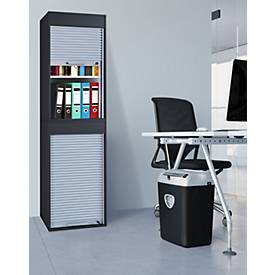 Rolladenschrank Aktos XL, 4 Ordnerhöhen, abschließbar, Bügelgriff, B 500 x T 400 x H 1860 mm, Holz, schwarz