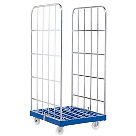 Rollbox, 2-seitig, Kunststoffbodenplatte, 724 x 815 x 1660 mm, dunkelblau (RAL 5010)