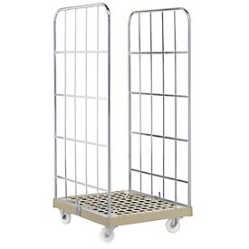 Rollbox, 2-seitig, Kunststoffbodenplatte, 724 x 815 x 1660 mm, grau (RAL 7032)