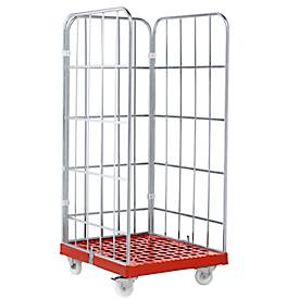 Rollbox, 3-seitig, Kunststoffbodenplatte, 724 x 815 x 1640 mm, rot (RAL 3000)