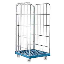 Rollbox, 3-seitig, Kunststoffbodenplatte, 724 x 815 x 1850 mm, blau (RAL 5012)