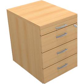 Rollcontainer, 1+3 Schübe, B 420 x T 560 x H 585 mm, Buche-Dekor