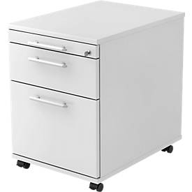 Rollcontainer, 1 Schub, 1 Utensilienauszug, B 428 x T 580 x H 590 mm, lichtgrau