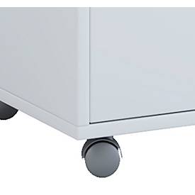 Rollcontainer, 1 Schubfach & 1 Türfach, B 450 x T 380 x H 540 mm, Spanplatte weiß mit Holzstruktur-Nachbildung