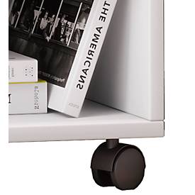 Rollcontainer, 1 Schubfach mit Griffknopf & 2 Regalfächer, B 450 x T 380 x H 540 mm, Spanplatte, weiß