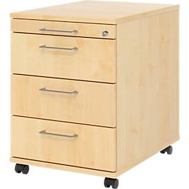 Rollcontainer 1233 Breno, 3 Schübe & 1 Utensilienauszug, abschliessbar, B 428 x T 580 x H 590 mm, Ahorn-Dekor