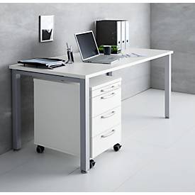 Rollcontainer 1333, 3 Schübe & 1 Utensilienauszug, abschließbar, runde Griffe, Holz/Stahl/Kunststoff, B 434 x T 600 x H 613 mm, weiß