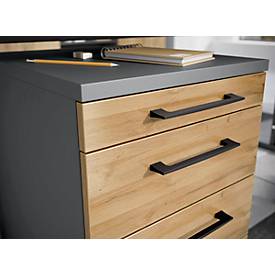 Rollcontainer 1333 Profi 2.0, 1 Utensilienauszug, 3 Schübe, Bügelgriffe, B 420 x H 610 x T 490 mm, Grandson Eiche/graphit