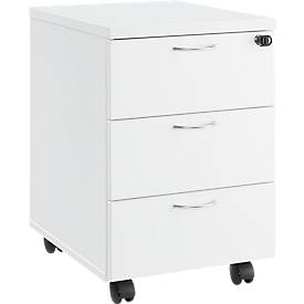 Rollcontainer 333, 3 Schübe, abschließbar, Metallgriffe, 4 Doppellenkrollen, B 404 x T 500 x H 590 mm