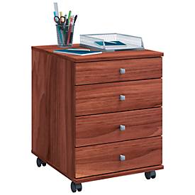 Rollcontainer, 4 Schubfächer mit Griffknopf, B 420 x T 500/800 x H 570 mm, Spanplatte, diverse Dekore