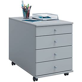 Rollcontainer, 4 Schubfächer mit Griffknopf, B 420 x T 500/800 x H 570 mm, Spanplatte, diverse Dekore