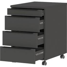 Rollcontainer, 4 Schubladen inkl. Utensilienfach, B 420 x T 600 x H 630 mm, graphit