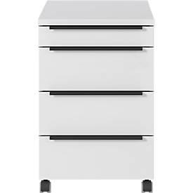 Rollcontainer, 4 Schubladen inkl. Utensilienfach, B 420 x T 600 x H 630 mm, lichtgrau