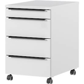 Rollcontainer, 4 Schubladen inkl. Utensilienfach, B 420 x T 600 x H 630 mm, lichtgrau