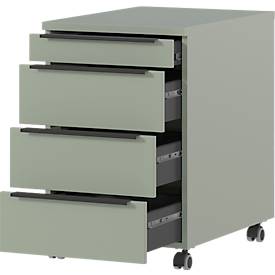 Rollcontainer, 4 Schubladen inkl. Utensilienfach, B 420 x T 600 x H 630 mm, taupegrün