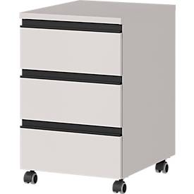 Rollcontainer Aalborg, 3 Schubladen, je 10 kg Traglast, Teilauszug, Metallgriff, feststellbar, B 400 x T 500 x H 630 mm, kaschmir