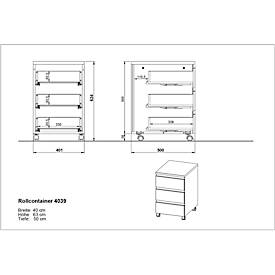 Rollcontainer Aalborg, 3 Schubladen, je 10 kg Traglast, Teilauszug, Metallgriff, feststellbar, B 400 x T 500 x H 630 mm, kaschmir