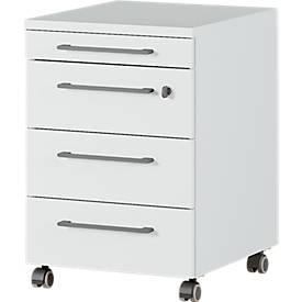 Rollcontainer Agenda, 3 Schubladen, Utensilienauszug, B 420 x H 610 x T 490 mm, 1 Schub abschließbar, lichtgrau