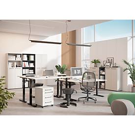 Rollcontainer Agenda, 3 Schubladen, Utensilienauszug, B 420 x H 610 x T 490 mm, abschließbar, lichtgrau