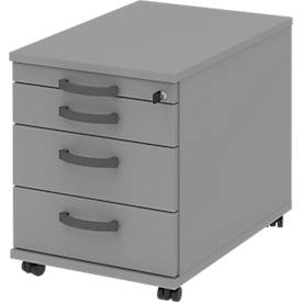 Rollcontainer BARI, Materialauszug, 3 Schubkästen, abschließbar, B 432 x T 577 x H 538 mm, mittelgrau/mittelgrau