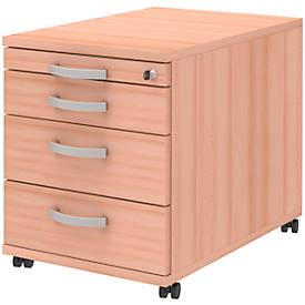 Rollcontainer BARI, Materialauszug, 3 Schubkästen, abschließbar, B 432 x T 577/800 x H 538 mm, diverse Dekore