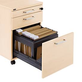 Rollcontainer BEXXSTAR, 1 abschließbarer Utensilienauszug, 1 Schub & 1 HR-Auszug, B 430 x T 600 x H 600 mm, Ahorn-Dekor