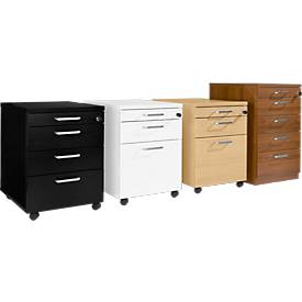 Rollcontainer BEXXSTAR, 1 abschließbarer Utensilienauszug, 1 Schub & 1 HR-Auszug, B 430 x T 600 x H 600 mm, weiß