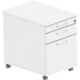 Rollcontainer BEXXSTAR, 1 abschließbarer Utensilienauszug, 1 Schub & 1 HR-Auszug, B 430 x T 600 x H 600 mm, weiß