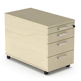 Rollcontainer BEXXSTAR, 1 abschließbarer Utensilienauszug & 3 Schübe , B 430 x T 800 x H 600 mm, Ahorn-Dekor