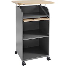 Rollcontainer BEXXSTAR, 2 Böden, 1 abschließbares Fach mit Griff, Top-Platte, Lenkrollen, B 700 x T 630 x H 1130 mm, Holz, Eiche-Dekor/dunkelgrau