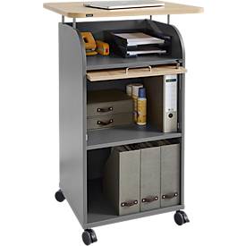 Rollcontainer BEXXSTAR, 2 Böden, 1 abschließbares Fach mit Griff, Top-Platte, Lenkrollen, B 700 x T 630 x H 1130 mm, Holz, Eiche-Dekor/dunkelgrau