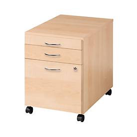 Rollcontainer BRAVO+, 1 Utensilienauszug, 1 Schubkasten, 1 HR-Auszug abschließbar