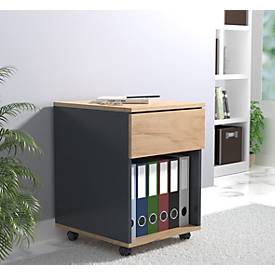 Rollcontainer Dalosa, 1 griffloser Schub & 1 Fach, B 390 x T 450 x H 550 mm, Holz, anthrazit/Honig-Eiche