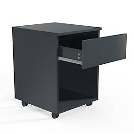 Rollcontainer Dalosa, 1 griffloser Schub & 1 Fach, B 390 x T 450 x H 550 mm, Holz, anthrazit