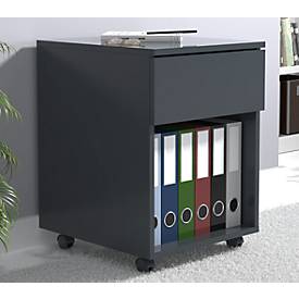 Rollcontainer Dalosa, 1 griffloser Schub & 1 Fach, B 390 x T 450 x H 550 mm, Holz, anthrazit