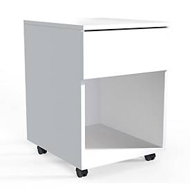 Rollcontainer Dalosa, 1 griffloser Schub & 1 Fach, B 390 x T 450 x H 550 mm, Holz, weiß