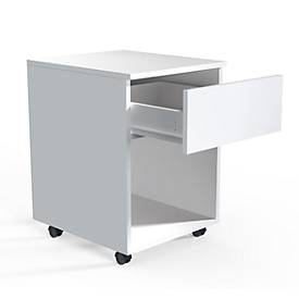 Rollcontainer Dalosa, 1 griffloser Schub & 1 Fach, B 390 x T 450 x H 550 mm, Holz, weiß