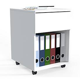 Rollcontainer Dalosa, 1 griffloser Schub & 1 Fach, B 390 x T 450 x H 550 mm, Holz, weiß