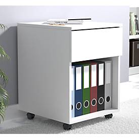 Rollcontainer Dalosa, 1 griffloser Schub & 1 Fach, B 390 x T 450 x H 550 mm, Holz, weiß