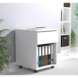 Rollcontainer Dalosa, 1 griffloser Schub & 1 Fach, B 390 x T 450 x H 550 mm, Holz, weiß