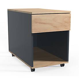 Rollcontainer Dalosa, 1 griffloser Schub & 1 Fach, B 390 x T 700 x H 550 mm, Holz, anthrazit/Honig-Eiche