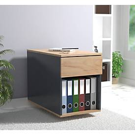 Rollcontainer Dalosa, 1 griffloser Schub & 1 Fach, B 390 x T 700 x H 550 mm, Holz, anthrazit/Honig-Eiche